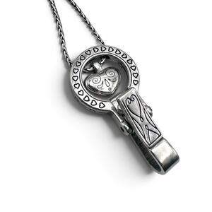 Brighton Lanyard Badge Holder Clip Heart Necklace Reversible Heart 34-36" Silver